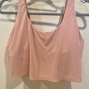Pink Striped Crop Top w built-in bra